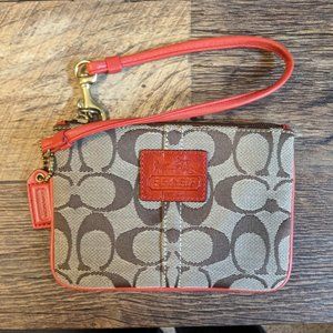 Coach Logo and Red Leather Wristlet